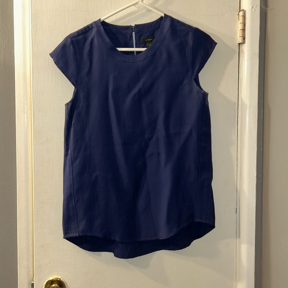 Used Condition J.Crew Drapey Oxford Crepe Cap-Sleeve Top in Dark Blue